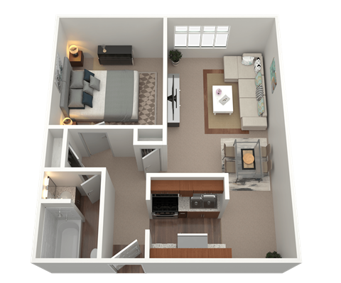 Floor plan for 1 bed, 1 bath, 700 sqft